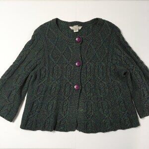 Jillian & Nicole Size L Green Purple Cardigan Cable Knit Cute Boho Layer Texture